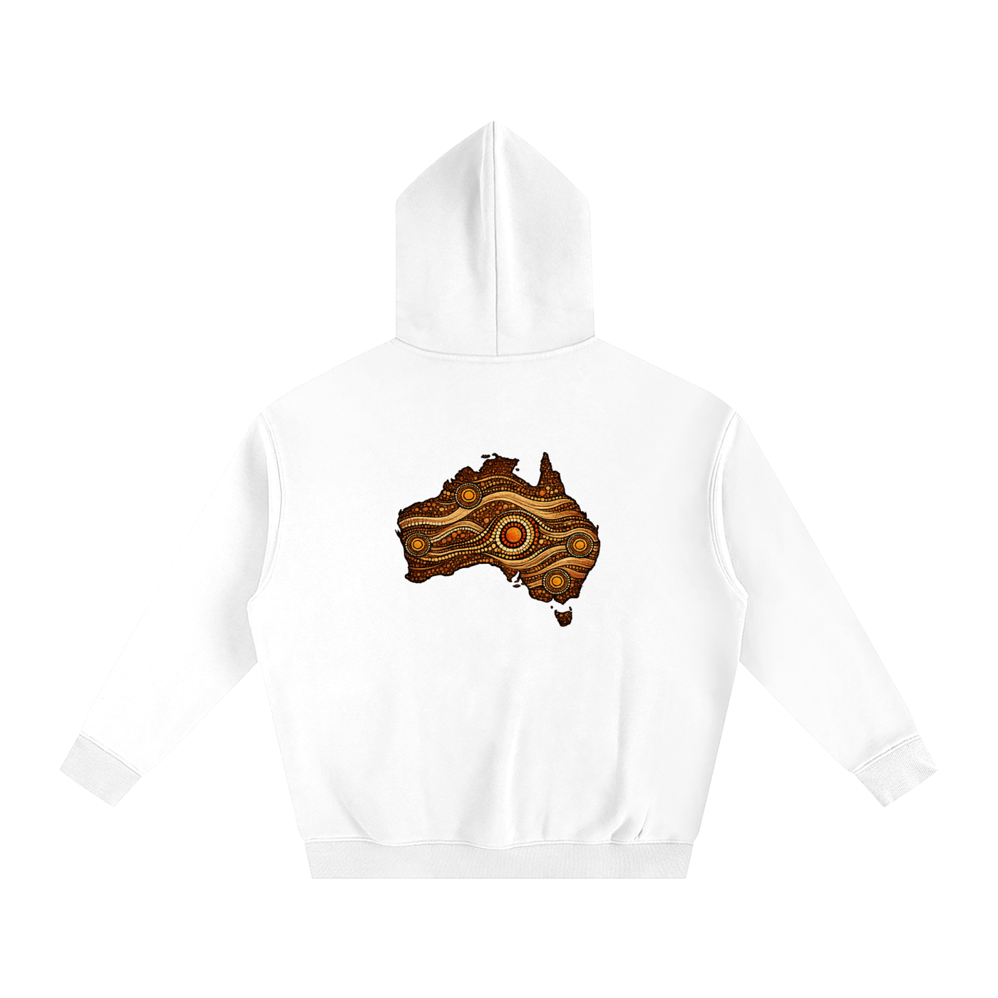 White hoodie with a wooden Australia map design on a white background